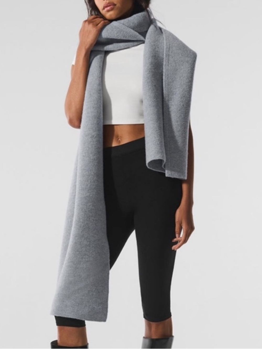 ALO Merino Wool Light Gray Oversized Scarf